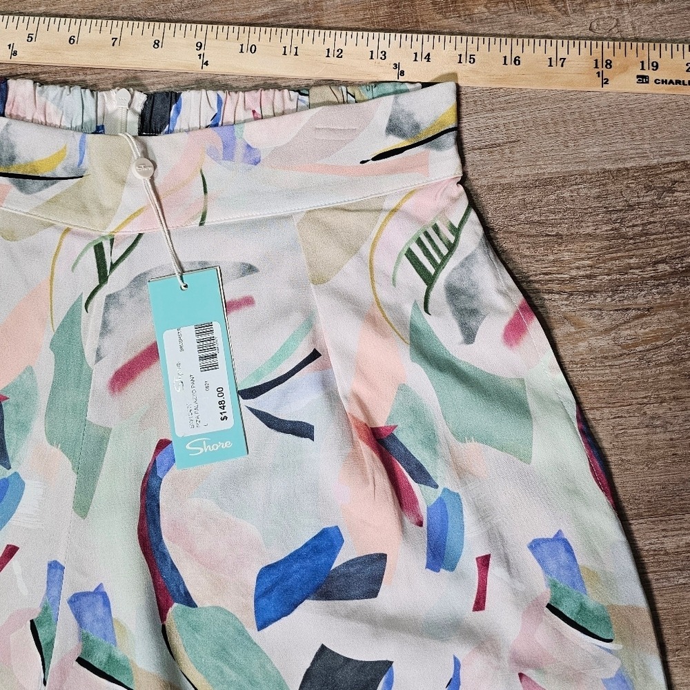 NWT Summer Wide Leg Trousers Palazo Pants Abstract Print By Shore Size L - Picture 3 of 14